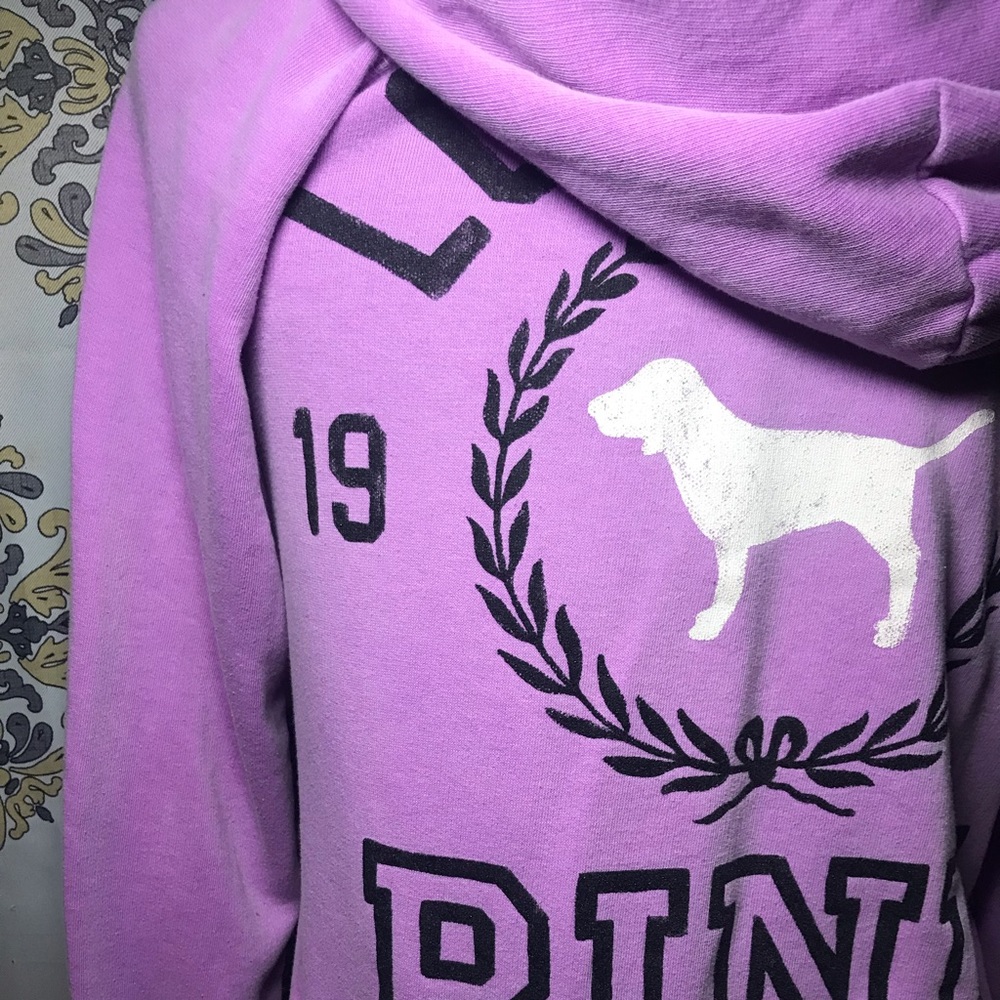 PINK Purple Faded Look Zip Up Love pink Hoodie - Picture 4 of 7